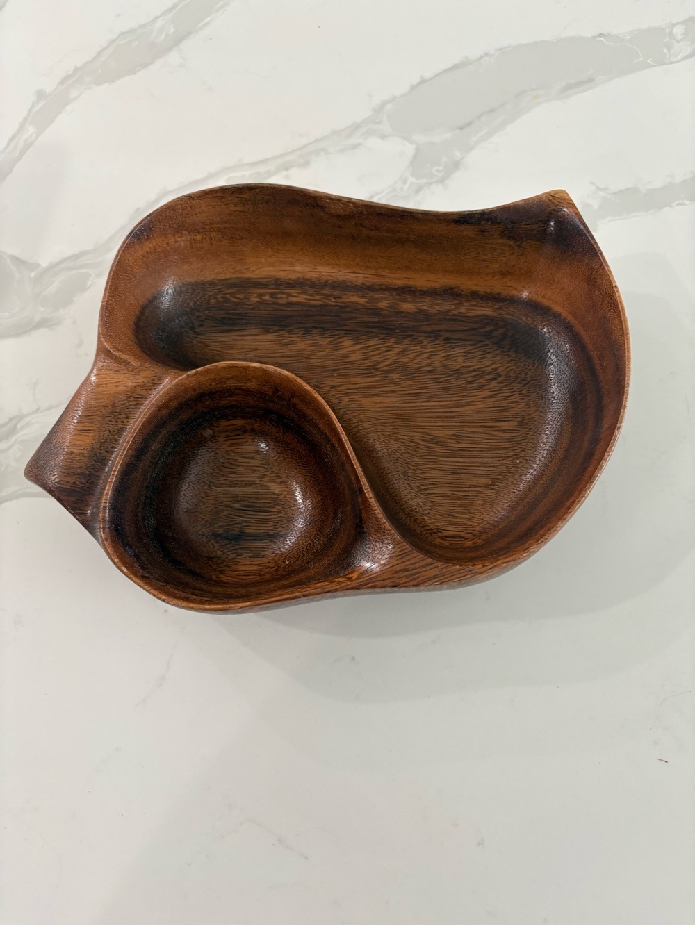 Wooden Two-Compartment Serving Dish - Dark Brown Monkey Pod